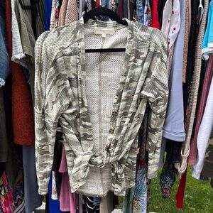 Camouflage Button-Front Cardigan